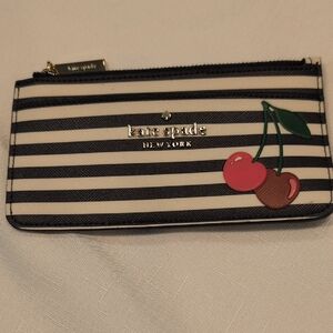 kate spade black and white striped cherry wristlet wallet NWOT